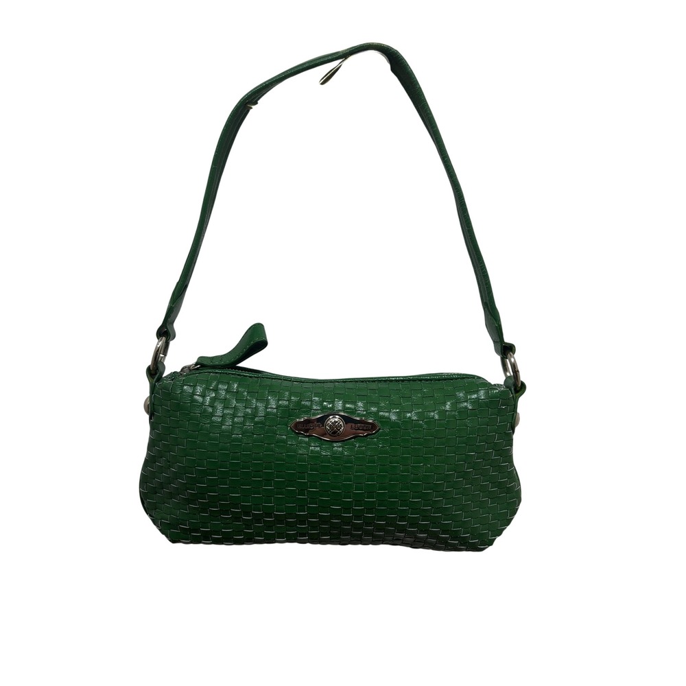 Elliott Lucca Emerald Green Woven Basketweave Leather Shoulder Bag Womens OS